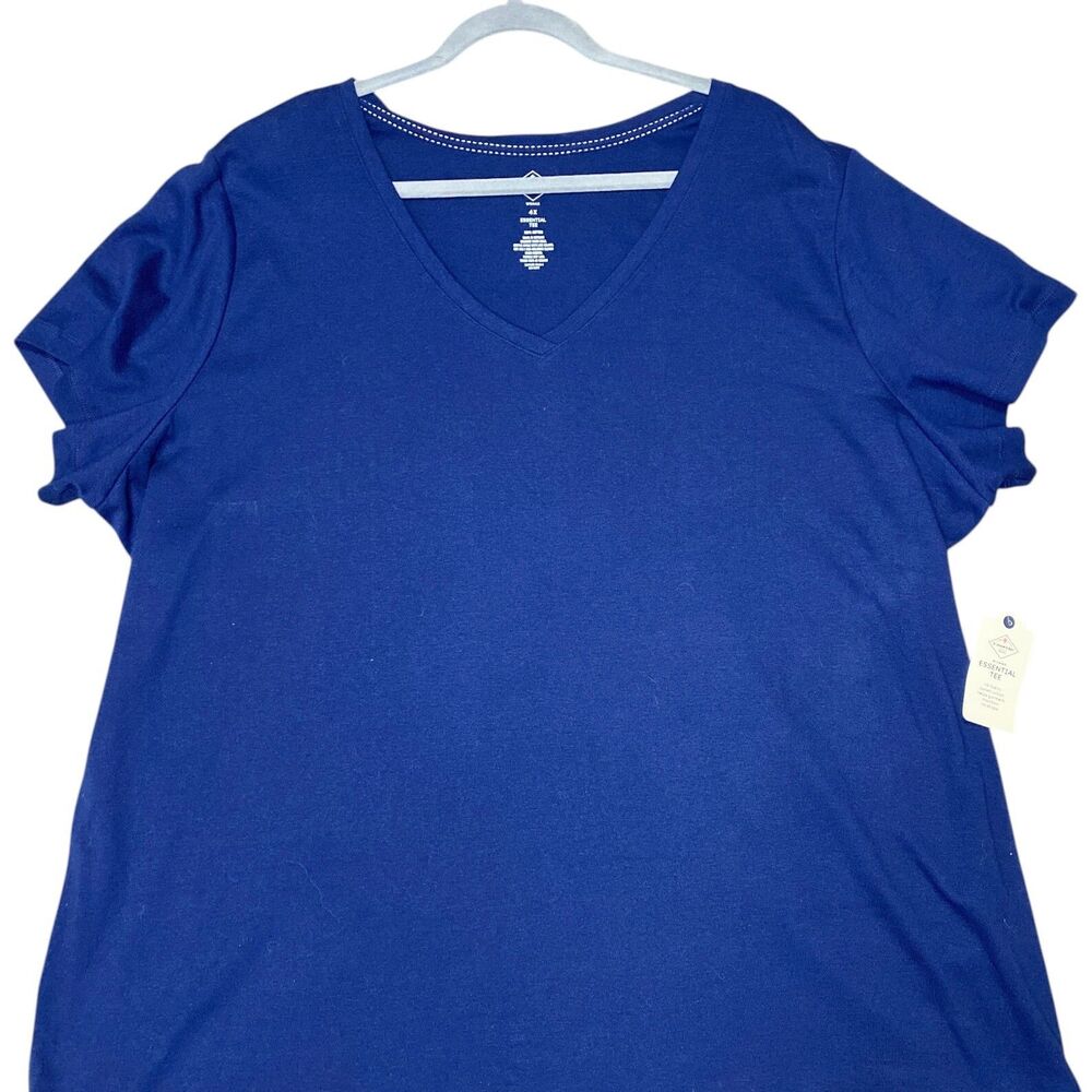 St Johns Bay Women Essential V Neck Tee 4X Blue Relaxed Casual Preppy Cotton